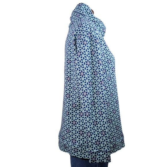 Talbots Small Long Sleeve Turtleneck Stretch Cotton Blue Green Geometric Print - Picture 4 of 11